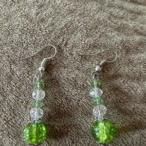 Elegant Green and Silver Beaded Earrings
